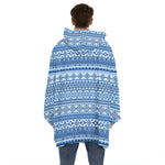 Blue Native American Aztec Pattern Print Hoodie Blanket