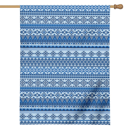 Blue Native American Aztec Pattern Print House Flag