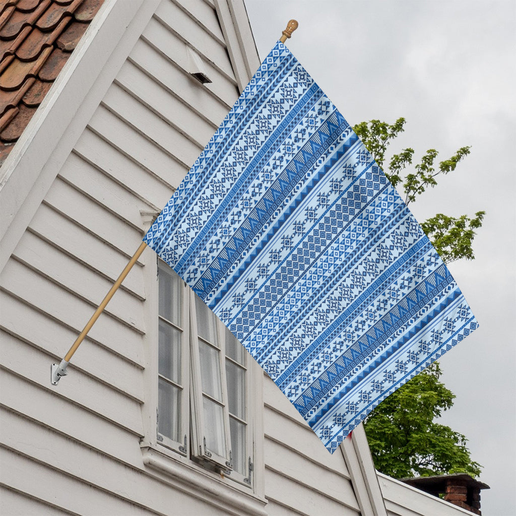 Blue Native American Aztec Pattern Print House Flag