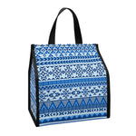 Blue Native American Aztec Pattern Print Insulated Lunch Tote