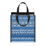 Blue Native American Aztec Pattern Print Insulated Lunch Tote