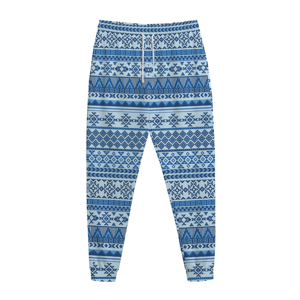 Blue Native American Aztec Pattern Print Jogger Pants