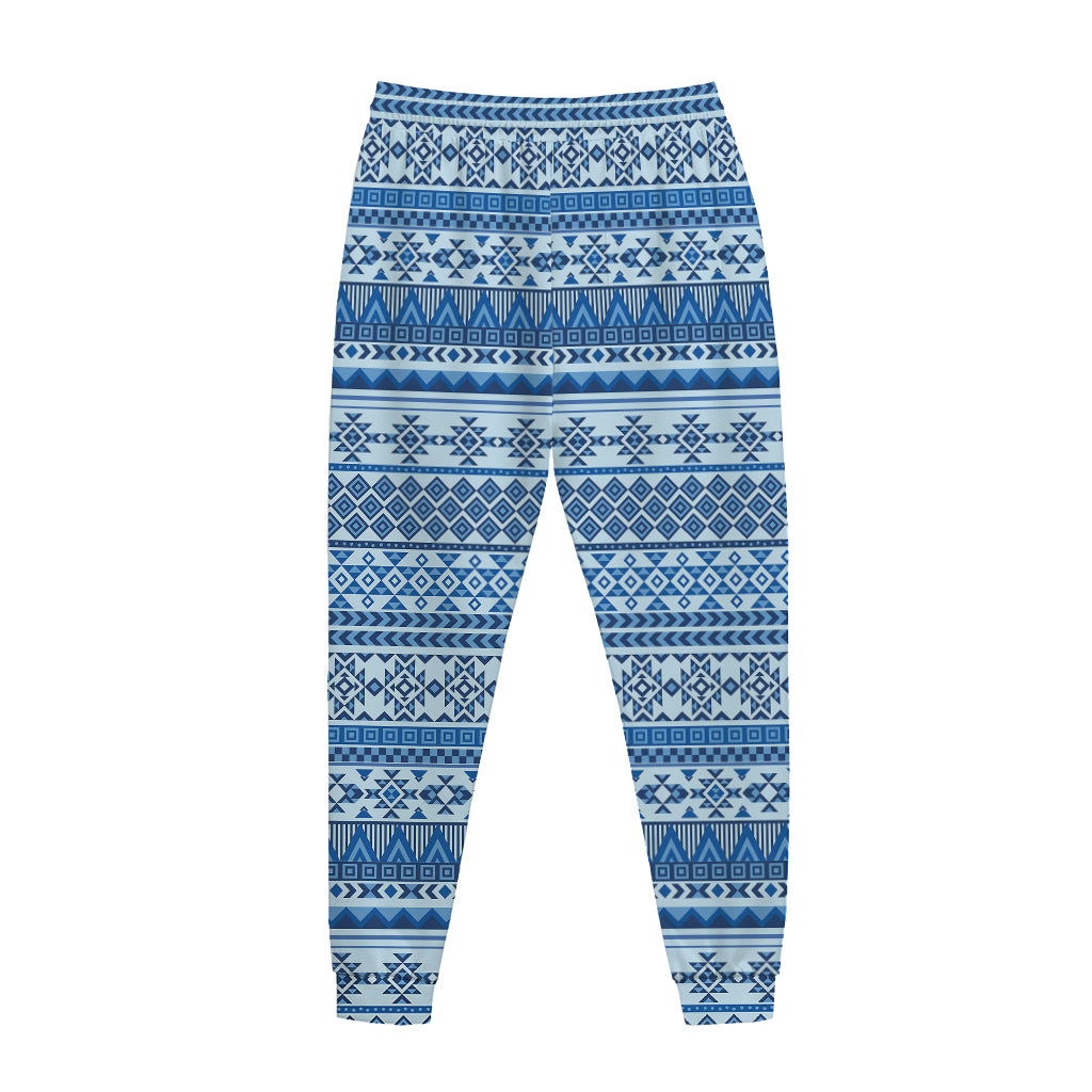 Blue Native American Aztec Pattern Print Jogger Pants