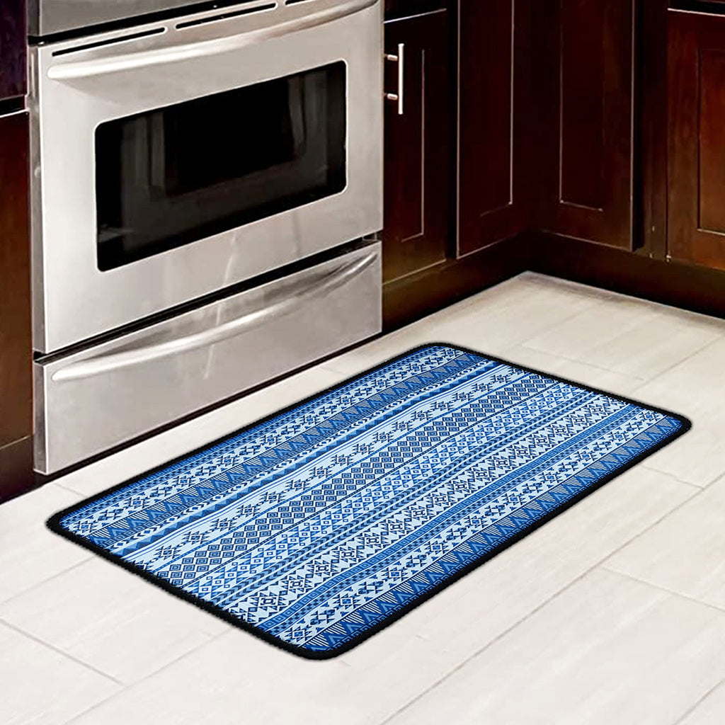 Blue Native American Aztec Pattern Print Kitchen Mat
