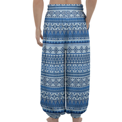 Blue Native American Aztec Pattern Print Lantern Pants