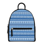 Blue Native American Aztec Pattern Print Leather Backpack