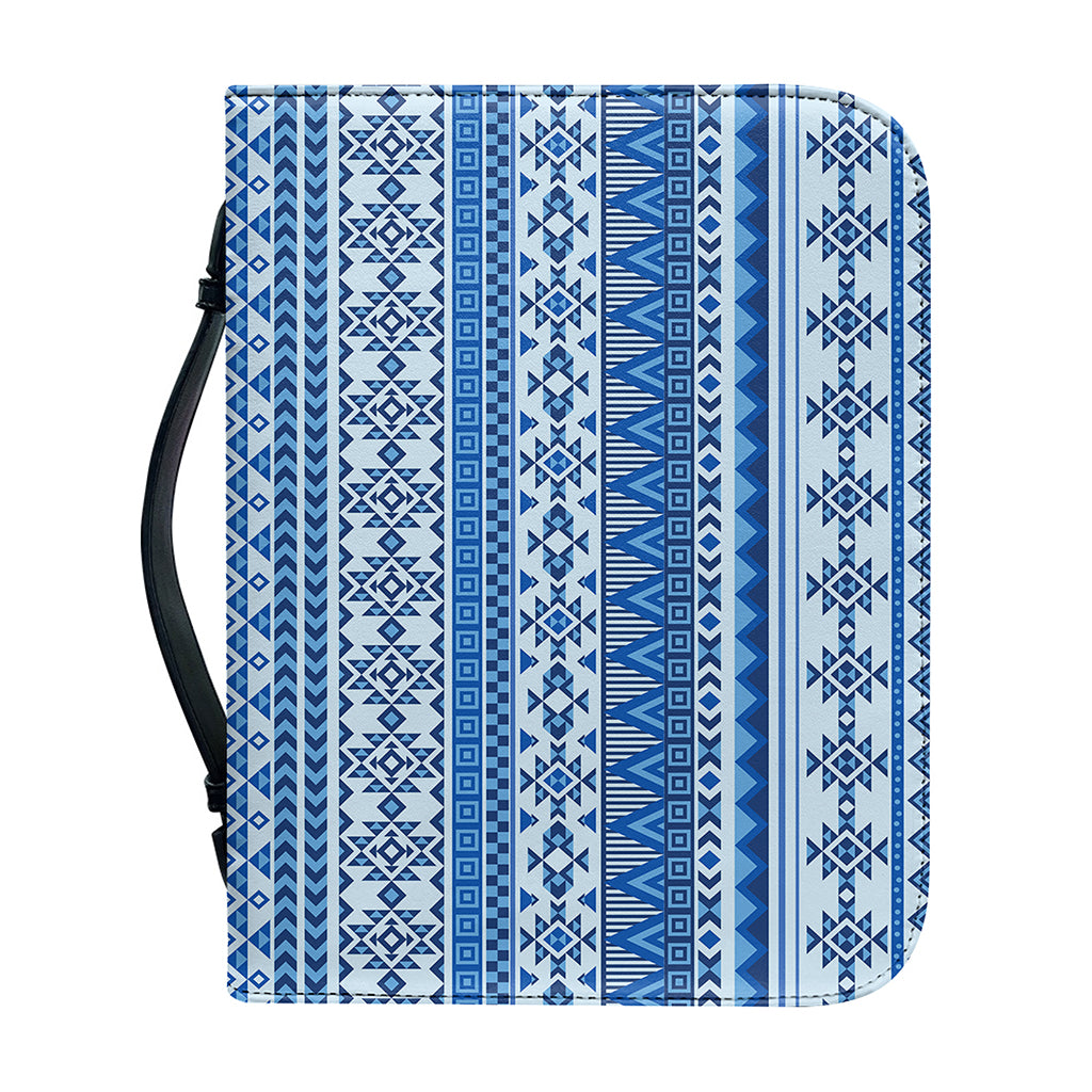 Blue Native American Aztec Pattern Print Leather Bible Cover