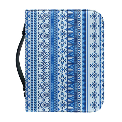 Blue Native American Aztec Pattern Print Leather Bible Cover