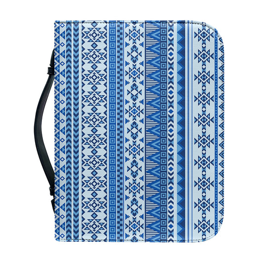 Blue Native American Aztec Pattern Print Leather Bible Cover