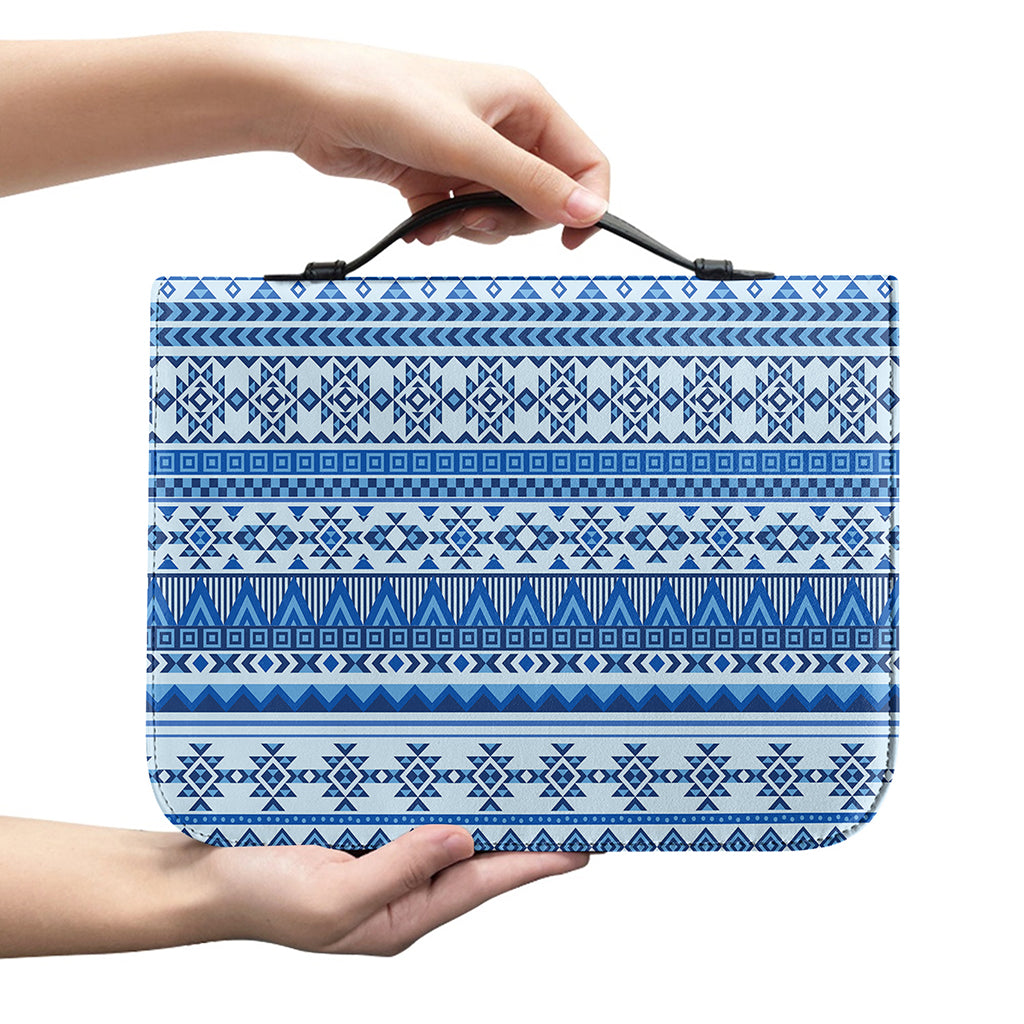 Blue Native American Aztec Pattern Print Leather Bible Cover