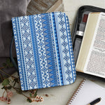 Blue Native American Aztec Pattern Print Leather Bible Cover