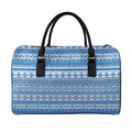 Blue Native American Aztec Pattern Print Leather Duffel Bag