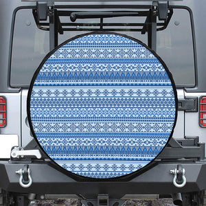 Blue Native American Aztec Pattern Print Leather Spare Tire Cover