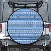 Blue Native American Aztec Pattern Print Leather Spare Tire Cover