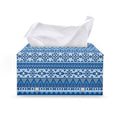 Blue Native American Aztec Pattern Print Leather Tissue Box Cover