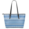 Blue Native American Aztec Pattern Print Leather Tote Bag With Zipper