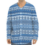 Blue Native American Aztec Pattern Print Long Sleeve Baseball Jersey