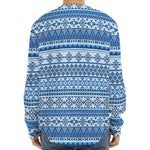 Blue Native American Aztec Pattern Print Long Sleeve Baseball Jersey