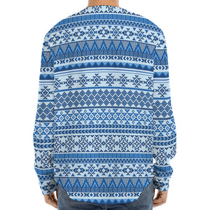 Blue Native American Aztec Pattern Print Long Sleeve Baseball Jersey