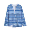 Blue Native American Aztec Pattern Print Long Sleeve Short Coat