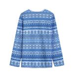 Blue Native American Aztec Pattern Print Long Sleeve Short Coat