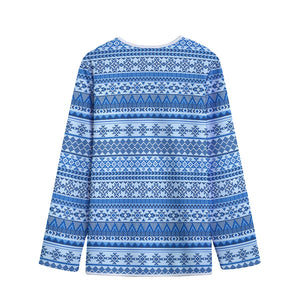 Blue Native American Aztec Pattern Print Long Sleeve Short Coat