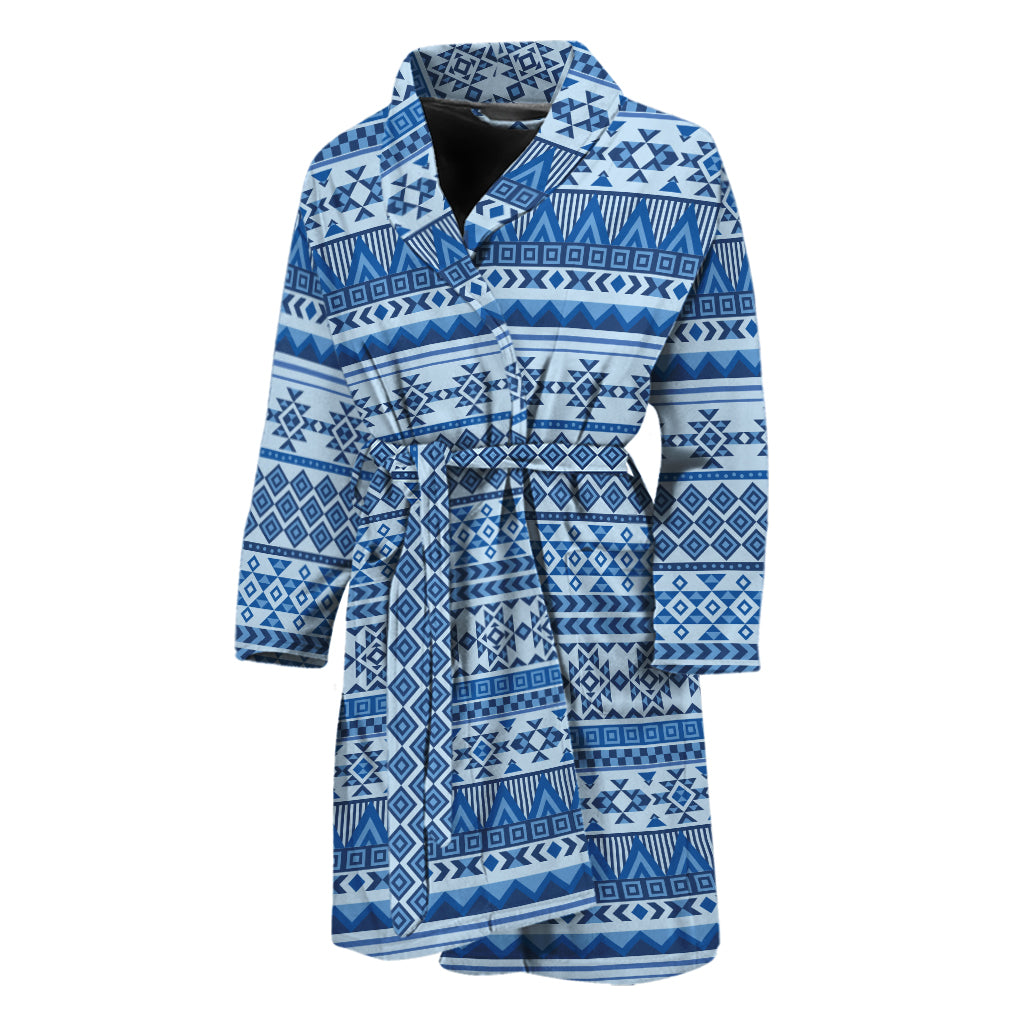 Blue Native American Aztec Pattern Print Men's Bathrobe