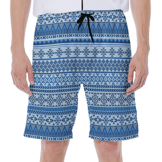 Blue Native American Aztec Pattern Print Men's Beach Shorts