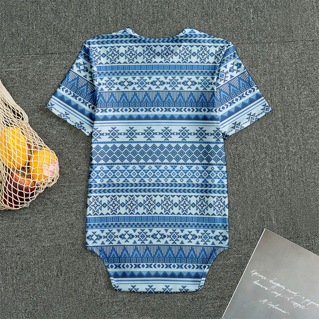 Blue Native American Aztec Pattern Print Men's Bodysuit
