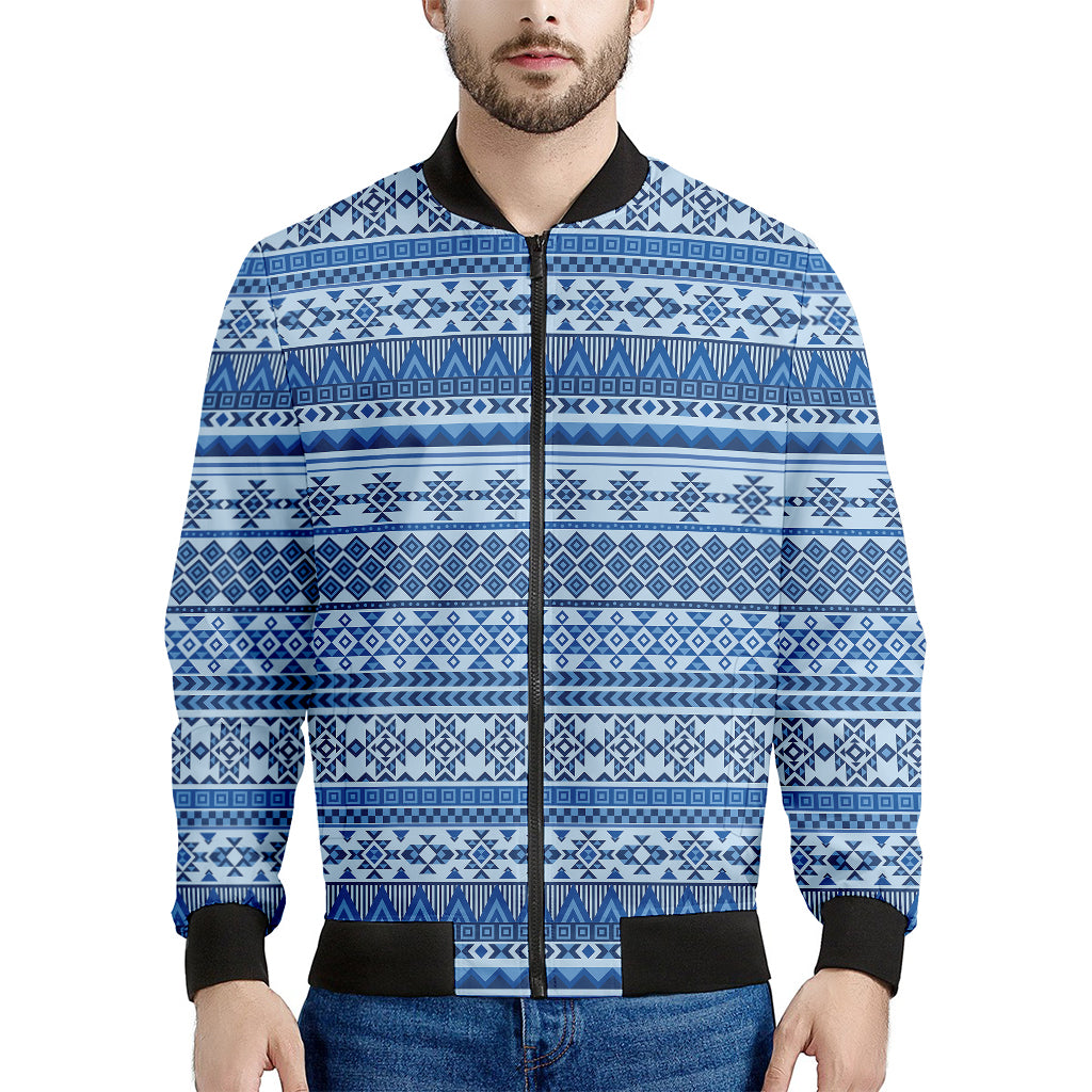 Blue Native American Aztec Pattern Print Men's Bomber Jacket