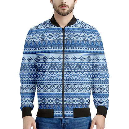 Blue Native American Aztec Pattern Print Men's Bomber Jacket