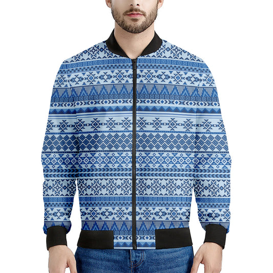 Blue Native American Aztec Pattern Print Men's Bomber Jacket