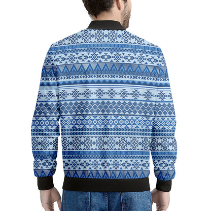 Blue Native American Aztec Pattern Print Men's Bomber Jacket