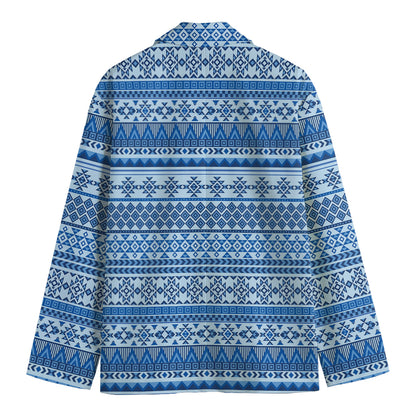 Blue Native American Aztec Pattern Print Men's Cotton Blazer