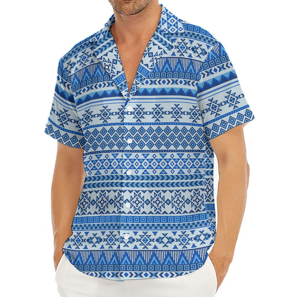 Blue Native American Aztec Pattern Print Men's Deep V-Neck Shirt