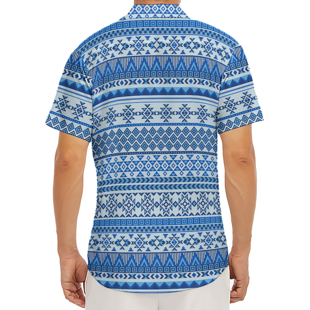 Blue Native American Aztec Pattern Print Men's Deep V-Neck Shirt