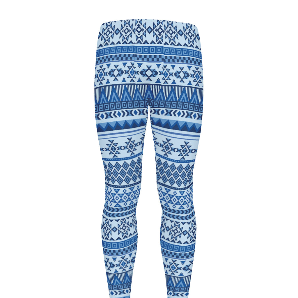 Blue Native American Aztec Pattern Print Men's leggings