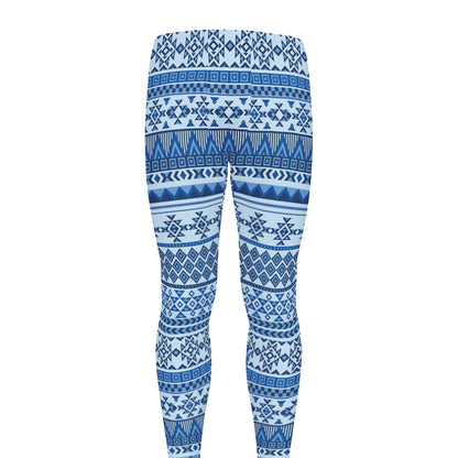 Blue Native American Aztec Pattern Print Men's leggings