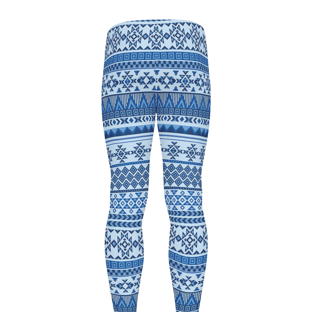 Blue Native American Aztec Pattern Print Men's leggings