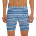 Blue Native American Aztec Pattern Print Men's Long Boxer Briefs