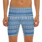 Blue Native American Aztec Pattern Print Men's Long Boxer Briefs