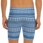 Blue Native American Aztec Pattern Print Men's Long Boxer Briefs