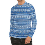 Blue Native American Aztec Pattern Print Men's Long Sleeve Rash Guard