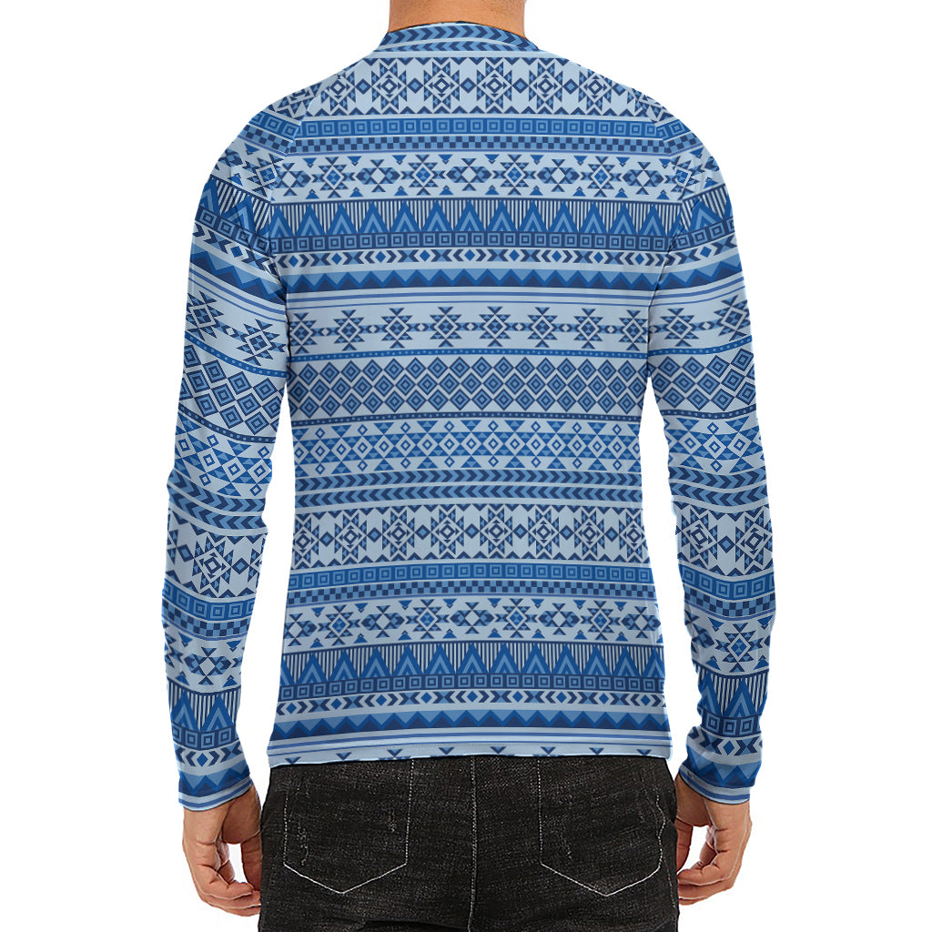 Blue Native American Aztec Pattern Print Men's Long Sleeve Rash Guard