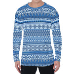 Blue Native American Aztec Pattern Print Men's Long Sleeve T-Shirt