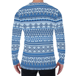 Blue Native American Aztec Pattern Print Men's Long Sleeve T-Shirt