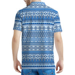 Blue Native American Aztec Pattern Print Men's Polo Shirt