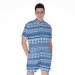 Blue Native American Aztec Pattern Print Men's Rompers