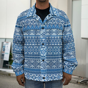 Blue Native American Aztec Pattern Print Men's Shirt Jacket