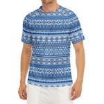 Blue Native American Aztec Pattern Print Men's Short Sleeve Rash Guard